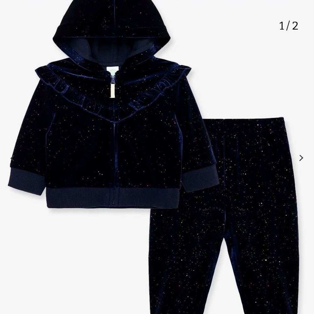 Sparkle Velvet Hoodie & Jogger Set - Navy